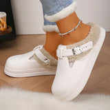 Waterproof Eva Furry Mules Slippers Women 2025 Winter Metal Buckle Warm Plush Slippers Soft Thick Bottom Non Slip Indoor Slides