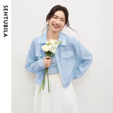SENTUBILA Lyocell Shirt Women Sun Protection See-Through Tops 2026 Spring Summer Short Shirt Jacket Woman Shackets Q61WF6012