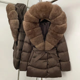 Natural Fur Collar Down Jacket Women Winter 2026 High Quality Duck Down Puffer Parka Windproof Warm Down Coat Outerwear New