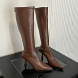 Soft Leather Pointed Toe Knee High Boots High Heels Zipper Women Pumps Ladies Long Stretch Modern Boots
