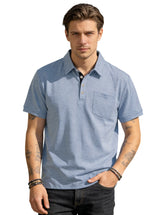 Men's Casual Business Polo Shirt Lapel Collar Chest Pocket Loose Short Sleeve Summer Daily Wear 2026 Summer New Men's Polo Shirt