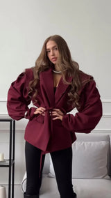 Chic Oversize Floral Printed Women Jacket Padded Lapel Lace Up Loose Coat Long Sleeve High Waist Outwears 2025 Lady Streetwear