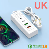 Multi Ports USB C Charger Power Strip PD Type C Fast Charging Wall Charger Socket Quick Charge 3.0 EU/US/UK Plug Power Adapter