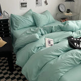 Washed Cotton Bed Linen Bedding Set 4 Pieces Bed Sheets Set Solid Color Comforter Cover Couple Queen King Size Bed Quilt Cover
