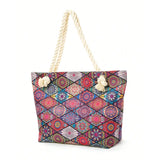 Boho Style Geometry Large Capacity Women Handbags Multifunctional Handbags Shoulder Tote Bags Swimming Storage Bag Beach Bag