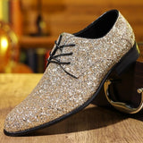 Luxury Men Dress Shoes Gold Silver Sequin Wedding Shoes High Quality Lace-Up  Oxford Shoes Fashion Designer Men Flats Large Size