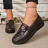 Women's Spring Autumn Leather Loafers Floral Embossed Slip‑On Flats Anti‑Slip Comfort Casual Mom Daily Walking Free Shipping