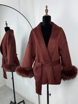 TARUXY Fox Fur Woolen Coats Women's Short Coat Office Lady Removable Elegant Double-sided Wool Overcoat 2025 New Cardigan Jacket