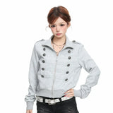 Vintage Cropped Jackets Women Harajuku Casual Slim Fit Zipper Coat Y2K Streetwear Long Sleeve Outerwear Autumn New Arrival