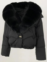 Down Jacket Women Short Puffer Jacket Thick New Big Natural Real Fox Fur Coat  Autumn Winter Female White Duck Down Coat Feather
