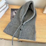 Winter Balaclava Hat Warm Knitted Women's Hood Hat Solid Color One-piece Neck Pullover Cap Outdoor Cashmere Caps