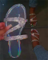 Sexy Women Sandals Summer Beach Shallow Mouth Rhinestones Ladies Fashion Show Comfortable Light Shoes Sandalias Femininas