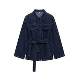 DUOPERI Women Fashion 2 Pieces Sets With Belt Denim  Jackets & Vintage Front Zipper Jeans Trousers Feamle Chic Lady Pants Sets