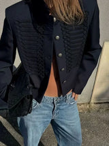 Retro Denim Military Jacket Women Vintage Solid Single Breasted Stand Collar Slim Short Jackets 2026 Lady Daily Street Outerwear
