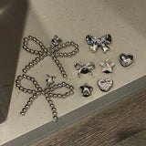 New Pearls Bowknot Shoes Charm Set 2026 Punk Heart Flowers DIY Shoe Accessories Ballet Style Silver Detachable Shoe Buckle Decor