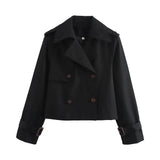 Ladies Vintage Cropped Trench Spring Autumn Jacket Women Streetwear Double Breasted Long Sleeve Top Female Chic Coat Outfits