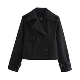 Ladies Vintage Cropped Trench Spring Autumn Jacket Women Streetwear Double Breasted Long Sleeve Top Female Chic Coat Outfits