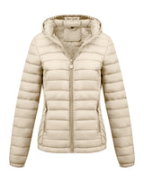 Women's Fashion Winter Padded Coat - Minimalist Hooded Puffer Jacket with Pockets for Fall/Winter