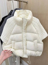 Short Puffer Jacket Sleeveless Duck Down Coat Warm Lightweight Patchwork Knitted Warm Drawstring Short Puffer Down Waistcoat