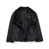 HH Women Fashion Cropped Faux Fur Jacket Coat Long Sleeve Front Snap-button Female Outerwear Chic Lapel Collar Thick Coat
