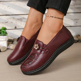 Women's Spring Autumn Leather Loafers Floral Embossed Slip‑On Flats Anti‑Slip Comfort Casual Mom Daily Walking Free Shipping