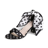 Vintage Black White Polka Dots Ankle Strap Sandals Women Summer 2026 Lace Up Bowknot High Heel Sandals Woman's Y2K 90S Shoes