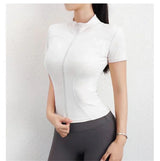 Summer Solid Zipper Slimming Coat Women Short Sleeve Stand Collar Cycling Running Tops Female Gym Sports Workout Clothes Street