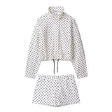 HH Fashion Women's Polka Dot Print Short Coats Autumn Long Sleeves Turtleneck Zipper With Pockets Drawstring Casual Jacket