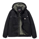 New Fashion Men Hooded Fleece Warm Down Jackets Casual Fit Coats Quality Male Cotton Multi-pockets Cargo Jackets Tooling Coats 4