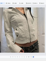 Vintage Cropped Jackets for Women Harajuku Casual Slim Fit Zipper Coat Y2K Streetwear Long Sleeve Outerwear Autumn