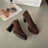 Women's High Heels 2025 Spring Autumn New Vintage Fashion Bow Knot Party Chunky Heels Outdoor Non Slip Luxury Mary Jane Shoes