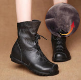 Genuine Leather Plush women's short Boots Retro Casual Autumn Winter Women Boots Waterproof warm Snow boots Plus Size 42