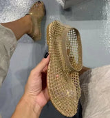 Luxury brand Women's New Round Toe Flat Bottom Slippers Hollow Short Boots Water Diamond Sexy Flat Bottom Banquet  Sandals