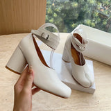Ins style Vintage Soft Leather Split Toe Tabi Women Pumps Fashion Ankle Strap Thick High heels Spring Autumn Casual Chunky Shoes