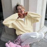 Women Autumn Winter Fleece Hoodies Elegant Stand Collar Zipper Loose Sweatshirt Elegant Solid Pullover Casual Top Streetwear