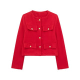 HH Women Vintage Solid Coat Button Long Sleeve O Neck Jacket With Pocket 2024 Spring Elegant Female Casual Outerwear Jakcet