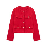 HH Women Vintage Solid Coat Button Long Sleeve O Neck Jacket With Pocket 2024 Spring Elegant Female Casual Outerwear Jakcet