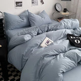 Washed Cotton Bed Linen Bedding Set 4 Pieces Bed Sheets Set Solid Color Comforter Cover Couple Queen King Size Bed Quilt Cover