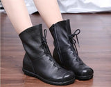 Genuine Leather Plush women's short Boots Retro Casual Autumn Winter Women Boots Waterproof warm Snow boots Plus Size 42