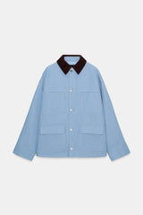 Women Blue Casual Multiple Patch Pocket Jacket Chic Corduroy Collar Single Breasted Short Coat 2026 Lady Daily Spring Wear New
