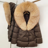 Natural Fur Collar Down Jacket Women Winter 2026 High Quality Duck Down Puffer Parka Windproof Warm Down Coat Outerwear New