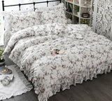 Garden Flower Print King Size Bedding Set Ruffle Duvet Cover Bed Sheet Princess Bed Linens Bedding Set Queen Comforter Sets