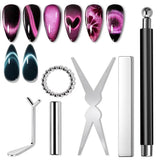 YIKOOLIN 6Pcs Cat Eye Magnet Set French Tip Heart & Flower Design Nail Art Gel Polish Manicure Tools for DIY Nail Art
