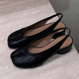 2025 Spring Summer Fashion Soft Leather Split Toe Women Pumps Casual Comfortable 3.5cm Low Heeled Slingbacks Tabi Ballet Shoes