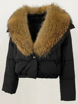Down Jacket Women Short Puffer Jacket Thick New Big Natural Real Fox Fur Coat  Autumn Winter Female White Duck Down Coat Feather