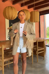 Retro Chic Lapel Blazer Jacket Women Trend Tassel Decor Long Sleeve Pocket Loose Casual Coat Lady Autumn New Street Outerwears