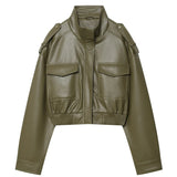 Women's Jacket Faux Leather Jacket Green Women's Demi-Season Jacket Outerwears Women's Autumn New In Coat Windbreaker Streetwear