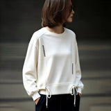 White Hoodie Women Long Sleeve Drawstring Casual Sweatshirts
