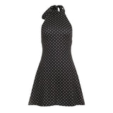 SUCHCUTE Sexy Polka Dot Print Halter Dress For Women Elegant Party Slim Backless Sleeveless Mini Dress Summer Vacation Outfits