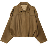 HXAO Suede Cropped Jacket Women's Bomber Jacket Oversized Batwing Sleeves Outerwears Lady Casual Loose Coat Street Style Jackets